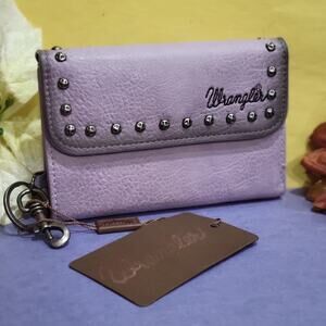 Wrangler Women Wallet Small Trifold Vegan Leather Purse Purple With Keychain